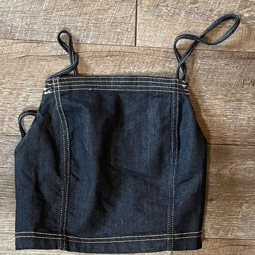 Pilcro Anthropologie Denim Lace Up Back Crop Top Cotton Blend